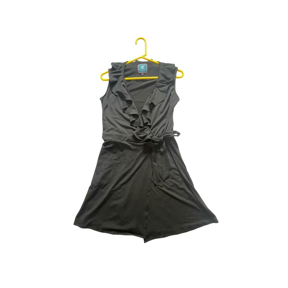 Beachcroft Swim Dress Women M Black Ruffle Classic Wrap Pockets Quick‑Dry EUC